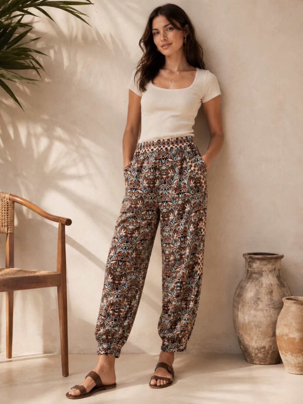 Anthropologie Barrel Pants Wide Leg Cropped Boho Print Cotton Sz8 Y2k Griffiti